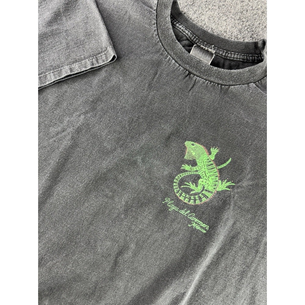 VTG Playa Del Carmen Mexico Iguana T Shirt Black Fade Graphic Large